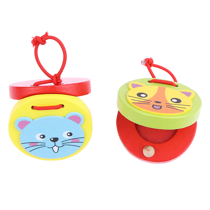 Musical Instruments Cartoon - Castagnettes rondes en bois pour enfants,
