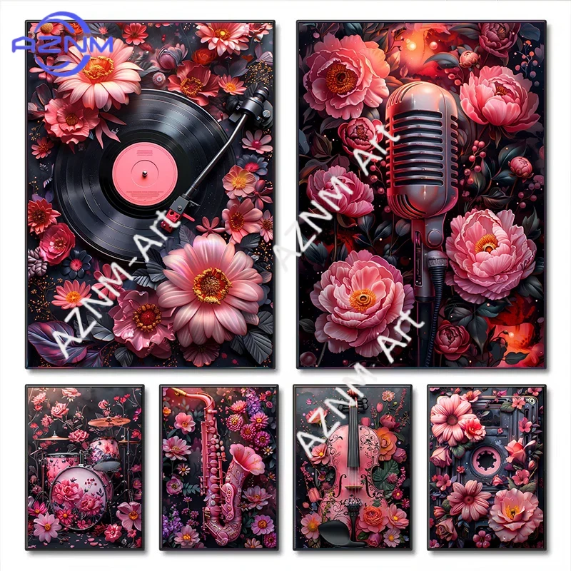Affiche musicale florale, inst - Musical Instrument Images avis et prix